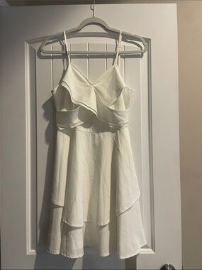 White Ruffle Layered Spaghetti Strap Dress